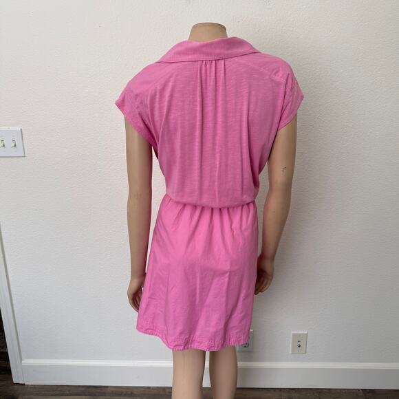 [Anthropologie] Pink Cutout Front Fit & Flare Mini Shirtdress Mixed Media Sz XL - Picture 4 of 12